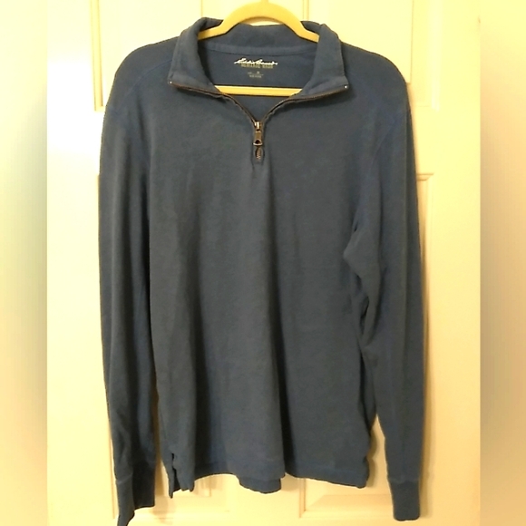 EDDIE BAUER 100% COTTON MENS SZ M BLUE 1/4 ZIP SHIRT SOFT - Picture 1 of 6